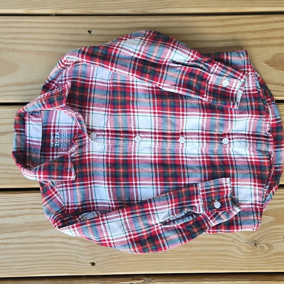 Carter’s Boys 2T Holiday Outfit – Plaid Flannel Shirt & Green Corduroy Pants - Picture 2 of 11